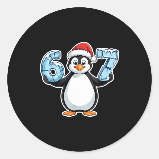 Sticker Rond Penguin Santa Hat 67 Icy Numbers Christmas Birthda (Devant)