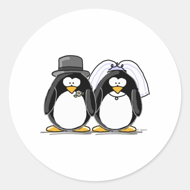Sticker Rond Penguins de mariée et de chambre (Devant)