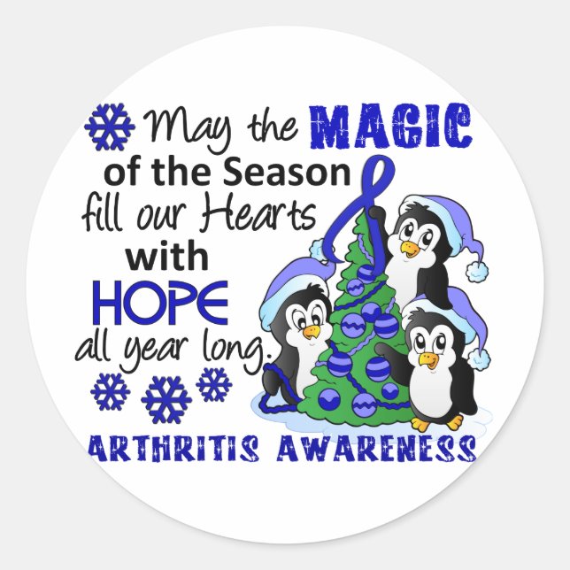 Sticker Rond Penguins de Noël Arthrite (Devant)