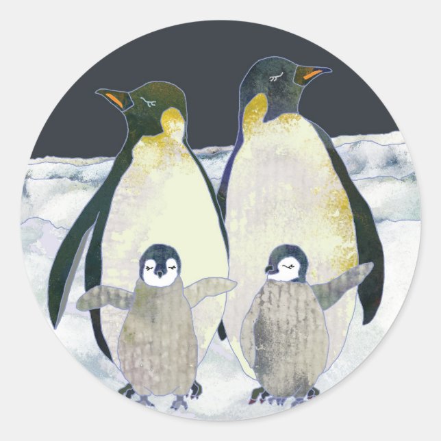 Sticker Rond Penguins empereurs en Antarctique (Devant)