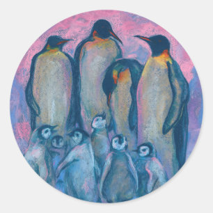 Sticker Rond Penguins empereurs, Oiseaux de l'Antarctique Paren