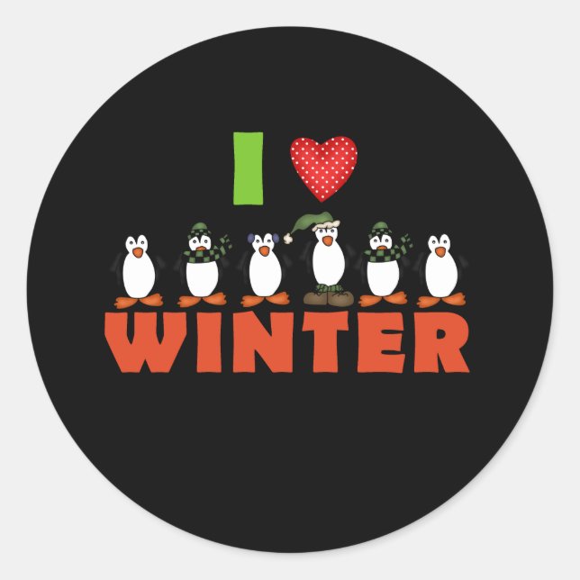 Sticker Rond Penguins I Love Winter Holidays (Devant)