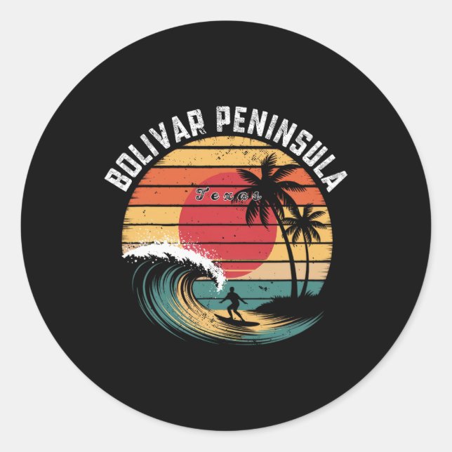 Sticker Rond Péninsule de Bolivar Texas Plage Surf  (Devant)