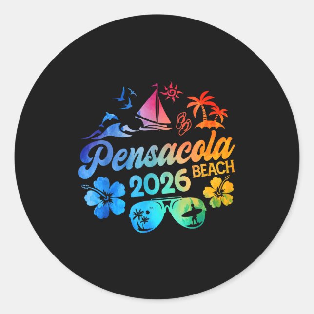 Sticker Rond Pensacola Beach Florida 2026 Vacation Tie Dye Summ (Devant)