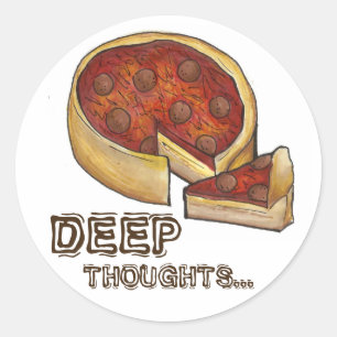 Sticker Rond Pensées profondes Plat profond Pepperoni Pizza Chi