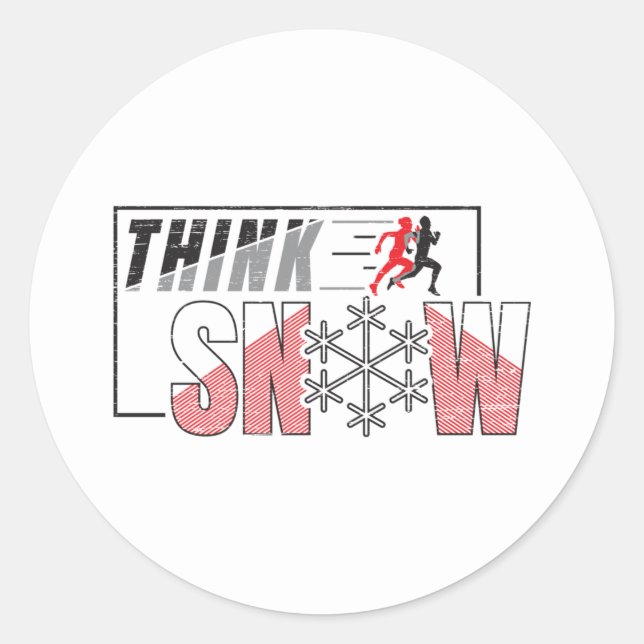 Sticker Rond Penser neige - Drôle temps chaud Courir (Devant)