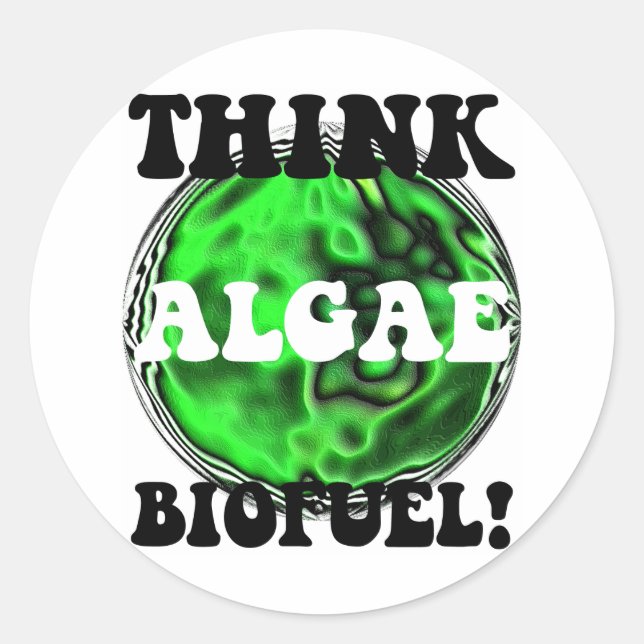 Sticker Rond Pensez au biocombustible d'algues ! (Devant)