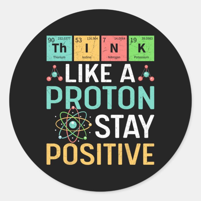 Sticker Rond Pensez comme un proton Restez positif Tableau péri (Devant)
