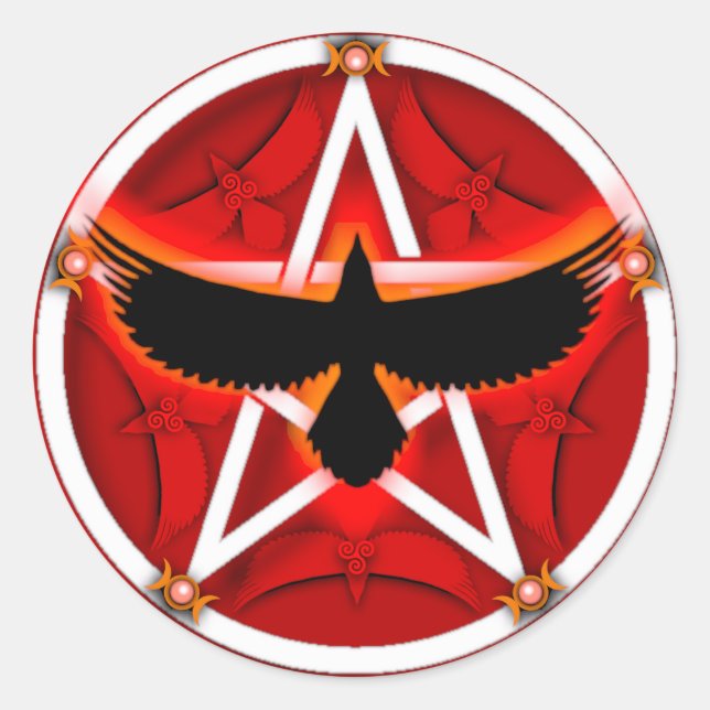 Sticker Rond Pentacle du corbeau - Rouge (Devant)