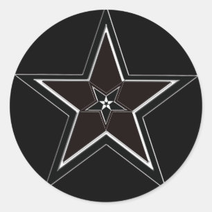 Sticker Rond Pentacle noir et argent avec pentagramme inversé