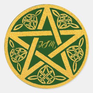 Sticker Rond Pentacle Or Personnalisé Avec Noeuds Celtiques