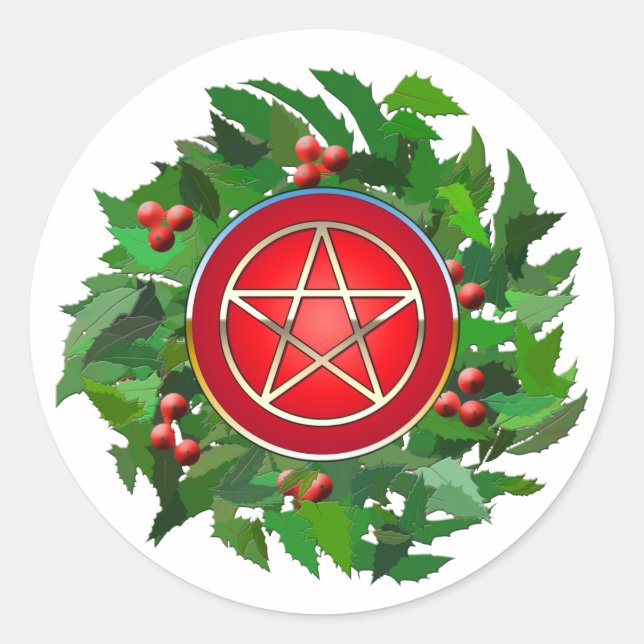 Sticker Rond Pentacle rouge sur couronne de houx (Devant)