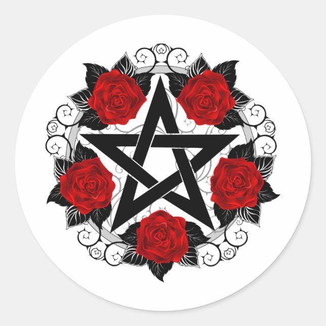 Sticker Rond Pentagramme aux roses rouges (Devant)