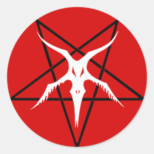 Sticker Rond Pentagramme Baphomet simplifié - Rouge