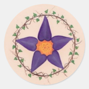 Sticker Rond Pentagramme de fleurs pourpres