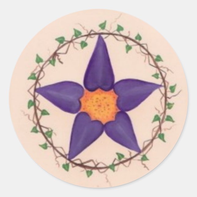Sticker Rond Pentagramme de fleurs pourpres (Devant)