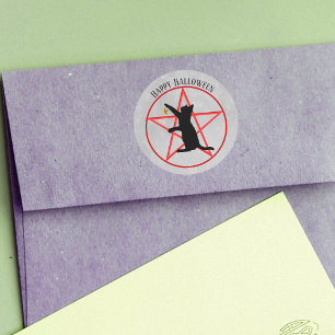 Sticker Rond Pentagramme rouge d'Halloween noir étoile de chat 