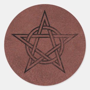 Sticker Rond Pentagramme - Symbole magique païen en cuir rouge