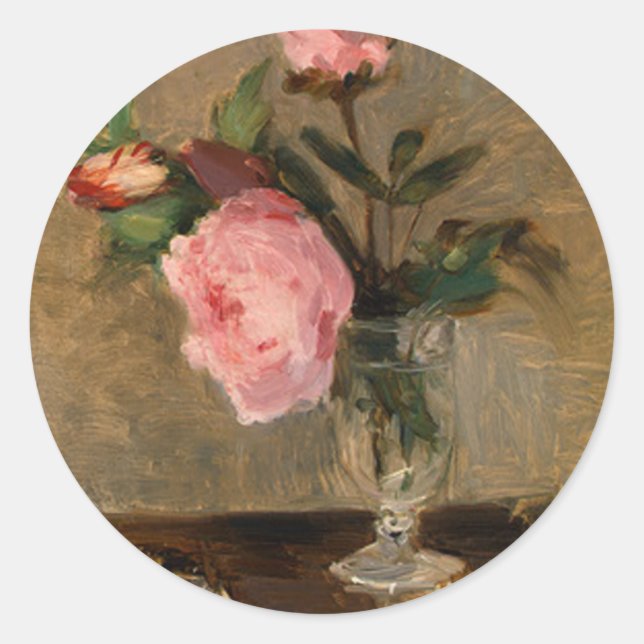 Sticker Rond Peonies Berthe Morisot Art (Devant)