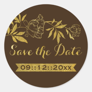 Sticker Rond Peonies en feuille d'or mariage floral Enregistrer