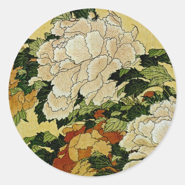 Sticker Rond Peonies et papillon (Devant)