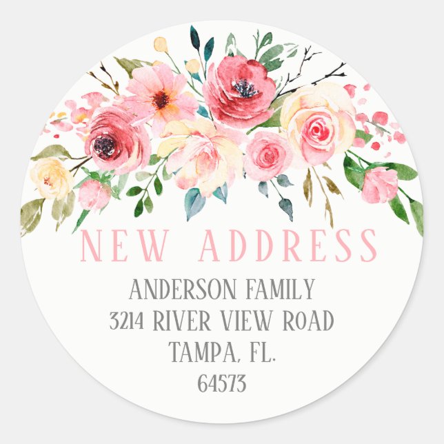 Sticker Rond Peonies Rose Floral Adresse de retour Label (Devant)