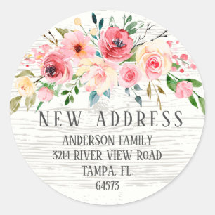 Sticker Rond Peonies rustiques Rose Floral Adresse de retour La