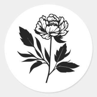 Sticker Rond Peony Art Abstrait en BW