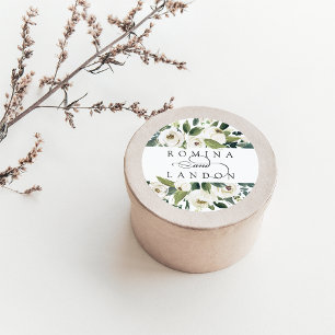 Sticker Rond Peony blanc Mariage floral personnalisé