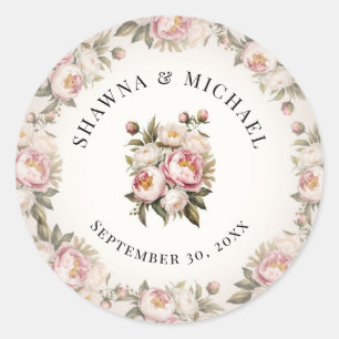 Sticker Rond Peony Elegant rose Floral Aquarelle Mariage