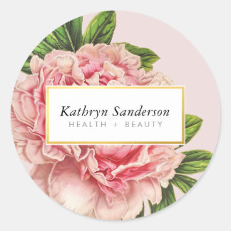 Sticker Rond PEONY FLOWER éco vintage look floral élégant rose