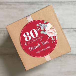 Sticker Rond Peony on Red Birthday Tags cadeaux/Sticker rond