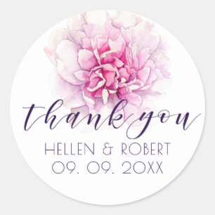 Sticker Rond Peony rose clair et merci typographie