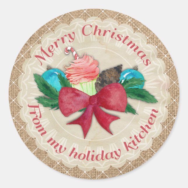 Sticker Rond Pépecone arc cupcake de Noël de la cuisine de (Devant)