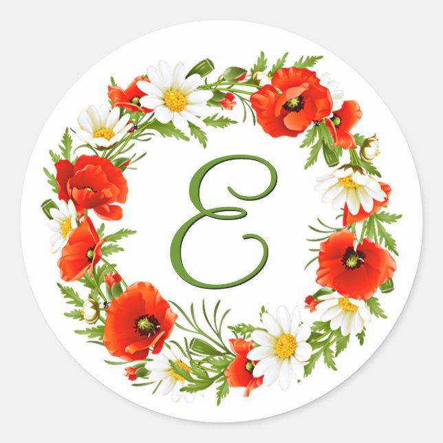 Sticker Rond Pépites de printemps Daisées Monogramme Wreath (Devant)