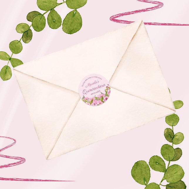 Sticker Rond Pépites rose pâle Chic Quinceañera Merci (Créateur téléchargé)
