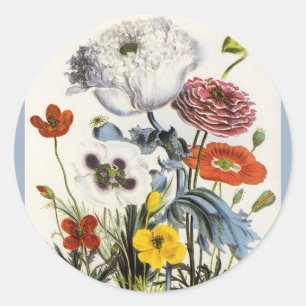Sticker Rond Pépites vintages dans le jardin, Fleurs victorienn