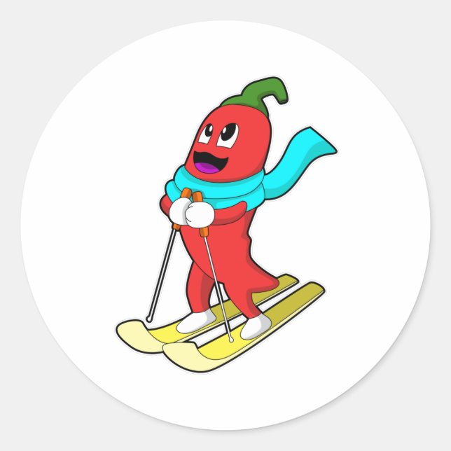 Sticker Rond Pepper en Skier avec Ski (Devant)