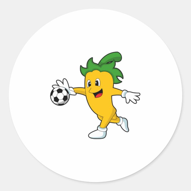 Sticker Rond Pepper Vegan comme joueur de football avec Soccer. (Devant)