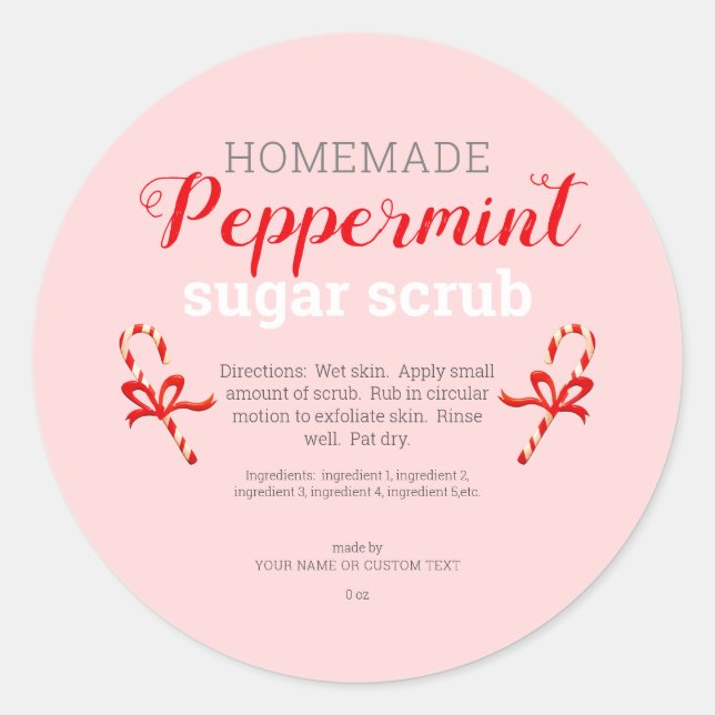 Sticker Rond Peppermenthe fait maison Scrub sucre modifiable (Devant)