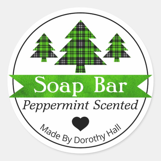 Sticker Rond Peppermenthe Plaid Christmas Tree Soap Bar Étiquet (Devant)