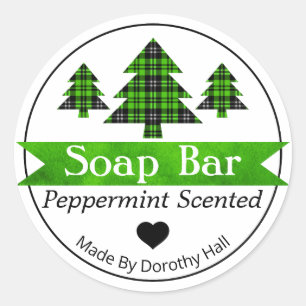 Sticker Rond Peppermenthe Plaid Christmas Tree Soap Bar Étiquet