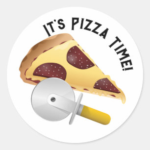 Sticker Rond Pepperoni Pizza et Pizza Cutter