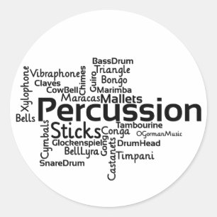 Sticker Rond Percussion Word Cloud Texte noir