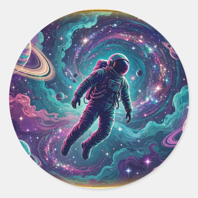 Sticker Rond Perdu dans la nébuleuse — Art spatial astronaute (Devant)