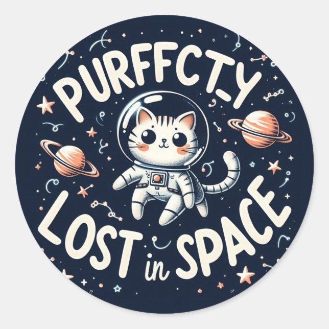 Sticker Rond Perdu pure dans l'espace Chat Cute Astronaut Kitty (Devant)