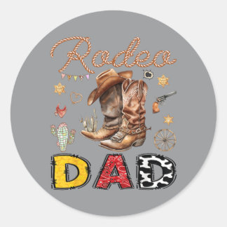 Sticker Rond Père de Rodéo Cow-boy Occidental Drôle Anniversair