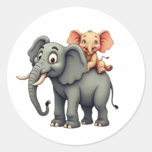 Sticker Rond Père éléphant et son bébé