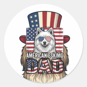 Sticker Rond Père Esquimau Américain Patriotique Vintage Chien