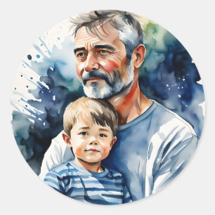 Sticker Rond Père et son aquarelle personnalisée